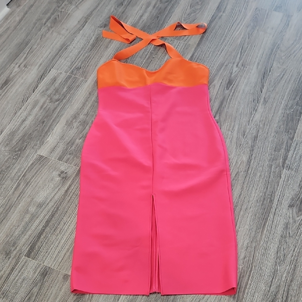 Fashion Nova Strapless Orange and Pink Dress